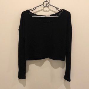 Black Long Sleeve Crop Top w/ Open Back